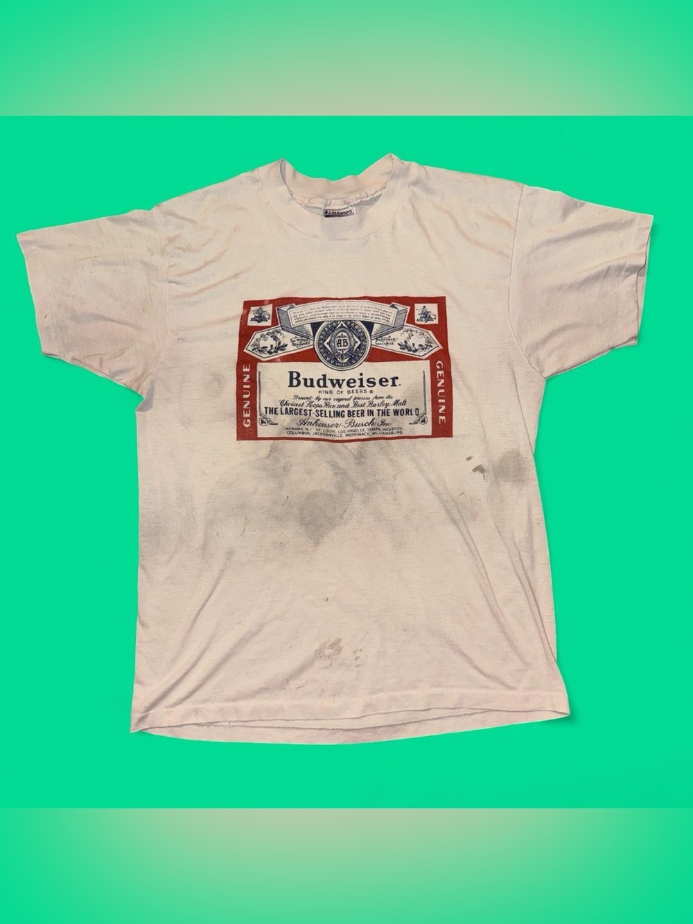 1980s Budweiser Men's White Graphic Logo T-Shirt